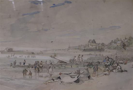 Marjorie Hoare, watercolour, Beach scene, signed, 27 x 36cm.